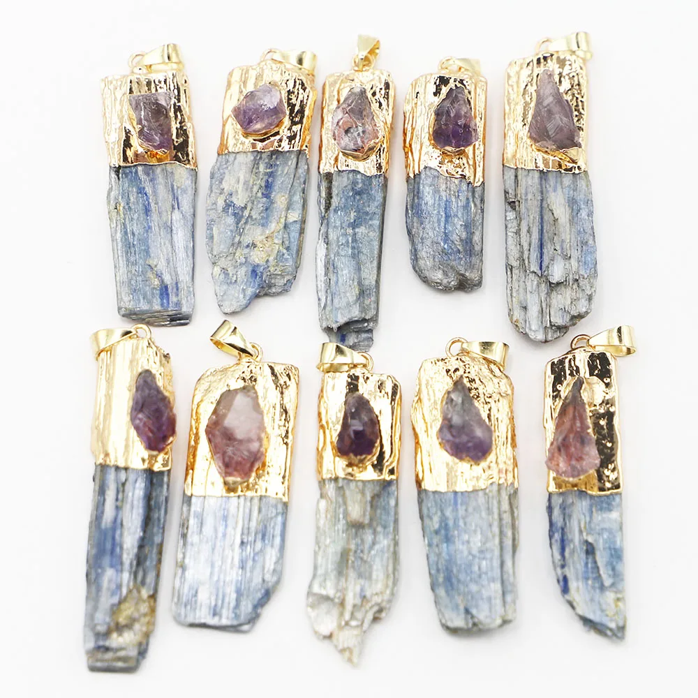 

6pcs/lot New Natural Kyanite Pendants Irregular Amethyst Raw Ore Stone Diy Necklace Charms Chain Mineral Crystal Accessories