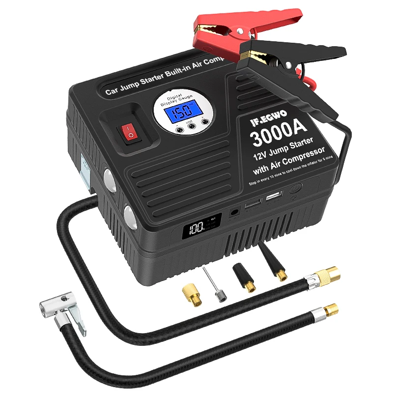 Car Jump Starter 3000A 12V Professional Power Bank With Air Compressor Pump Battery Booster Starter Device For Car