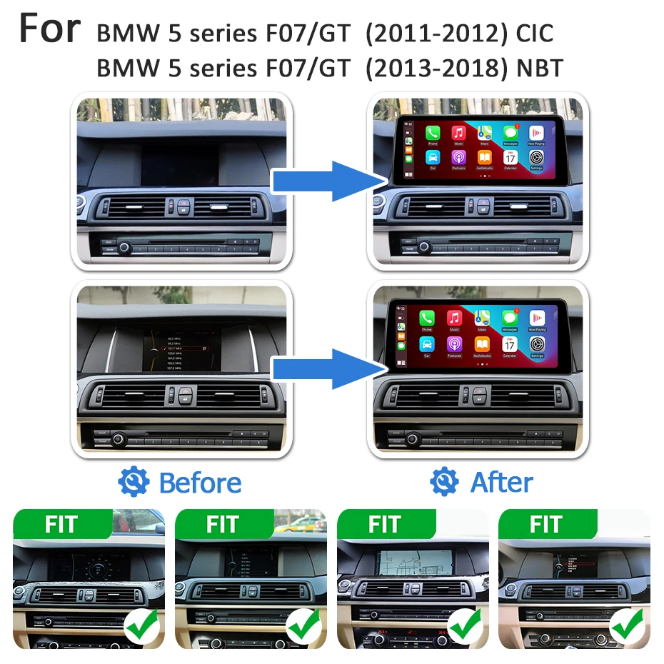 Pantalla Multimedia para coche Linux de 12,5 pulgadas, estéreo Android para coche, para BMW Serie 5 F07 GT 2011-2018 CIC NBT, navegación con enlace espejo 2