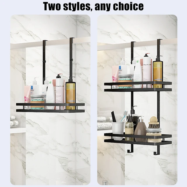 Exquisite Bathroom Shelves Metal Over Shower Door Caddy, Hanging Bathroom  Storage Organizer Center with Built-in Hooks and Baskets on 2 Levels for
