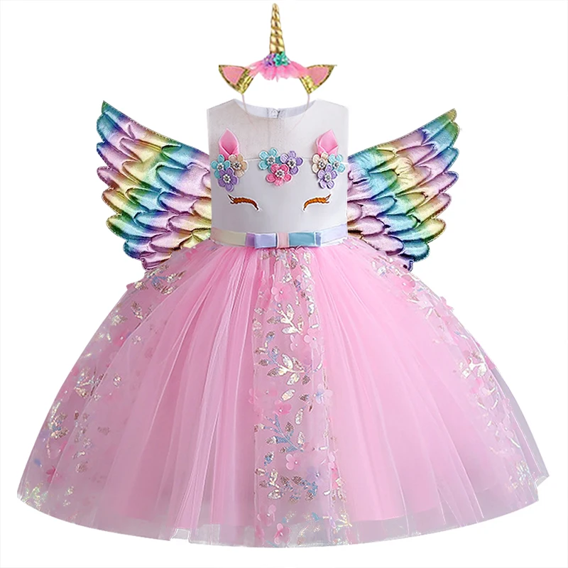 3pcs Baby Girls Dress Pastel Rainbow Princess For Summer Birthday Party Dress Unicorn Cosplay Perform Children Costume,girls dress,princess costume,kids clothes,children dance suit