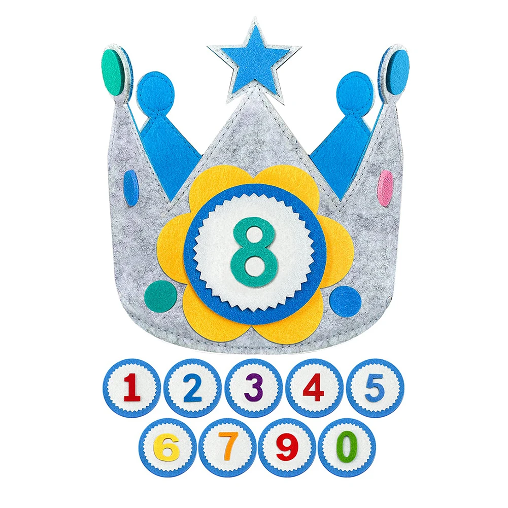 Birthday Crown Felt Durable Creative Interchangeable Numbers Adjustable Size for Girls Boys Birthday Party Decor