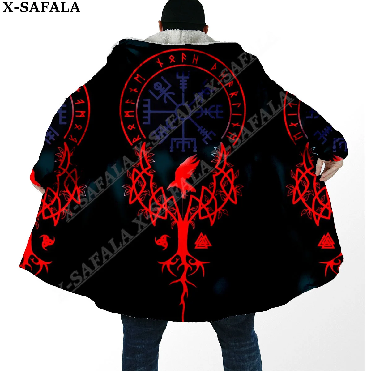 

Wolf Raven Tattoo Symbol Viking Odin Tree of Life Overcoat Coat 3D Print Thick Warm Hooded Cloak Men Windproof Fleece Unisex-6