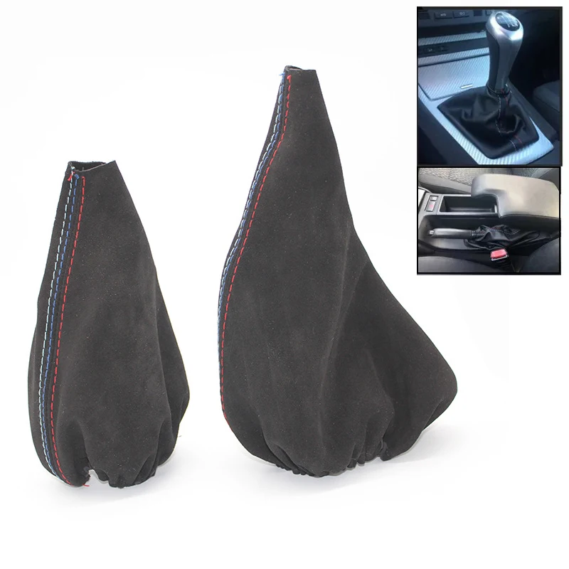 

Car Gear Shift Collars Manual Handbrake Gaiter Boot Cover for BMW- 3 Series E36 E46 E30 E34 M3 Z3 Black Suede Leather