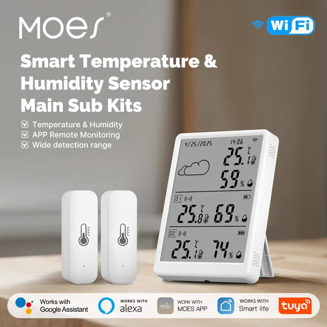 MOES Tuya WiFi RF433 Smart Temp Humidity Sensor Kit with LED Screen, APP Control, Works with Alexa Google Home​​