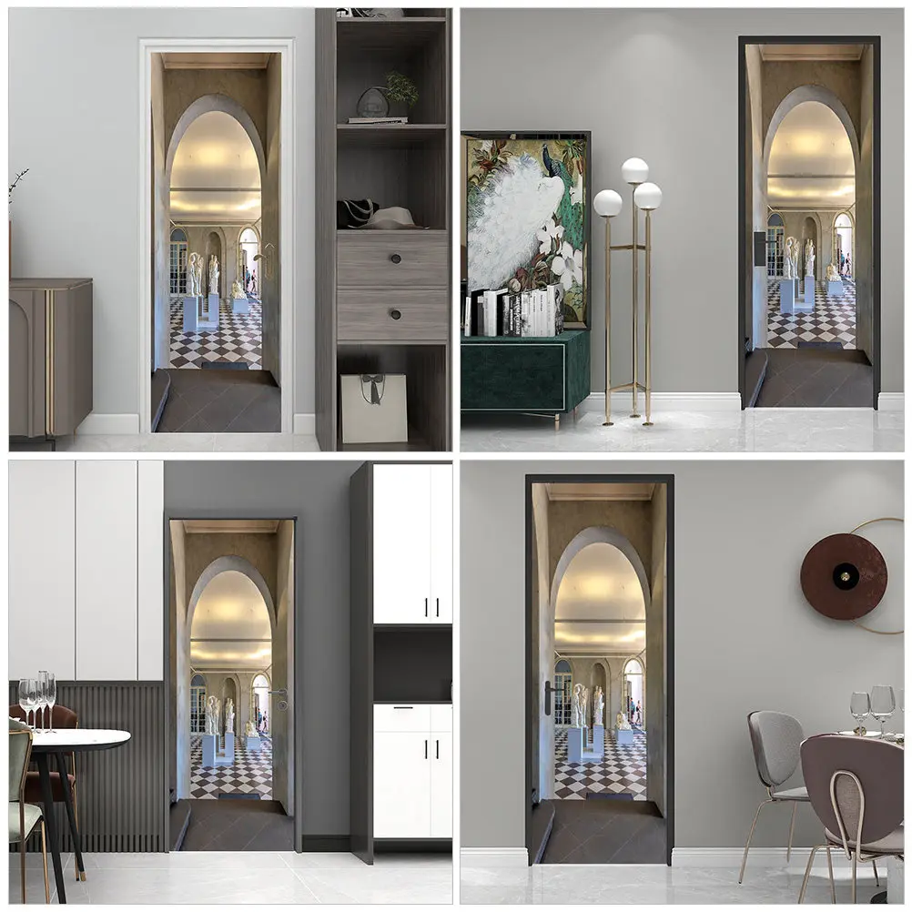 2Pcs PVC 스티커 방수 자체 접착 3D 데칼 홈 장식 침실 생활 자체 접착 도어 데칼 룸 이동식 아트