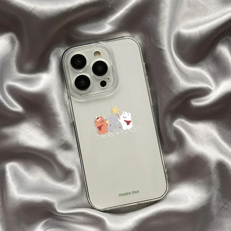Whimsical Christmas Bear & Bunny Cartoon Phone Case - Festive Protective Cover
