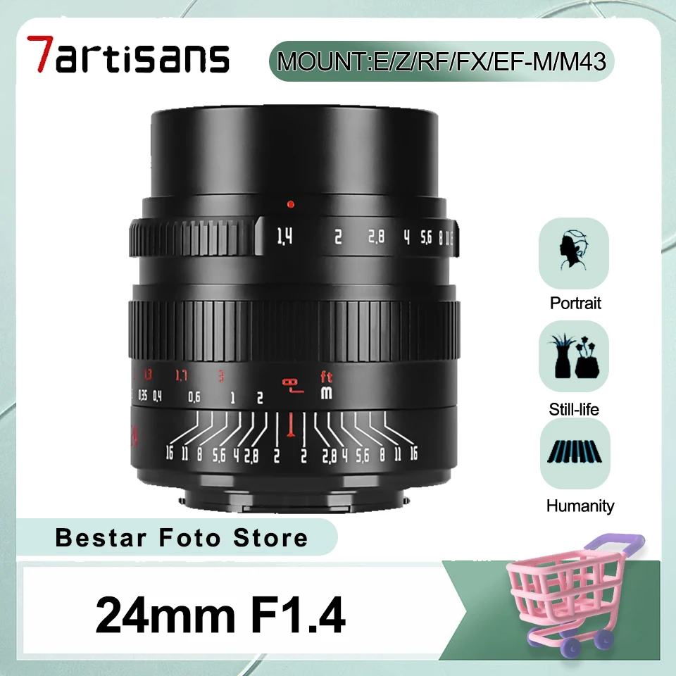 

7artisans 24mm F1.4 ASP-C Large Aperture Humanities Lens for Fuji X-T20 Nikon Z5 Canon R5 Sony A7III