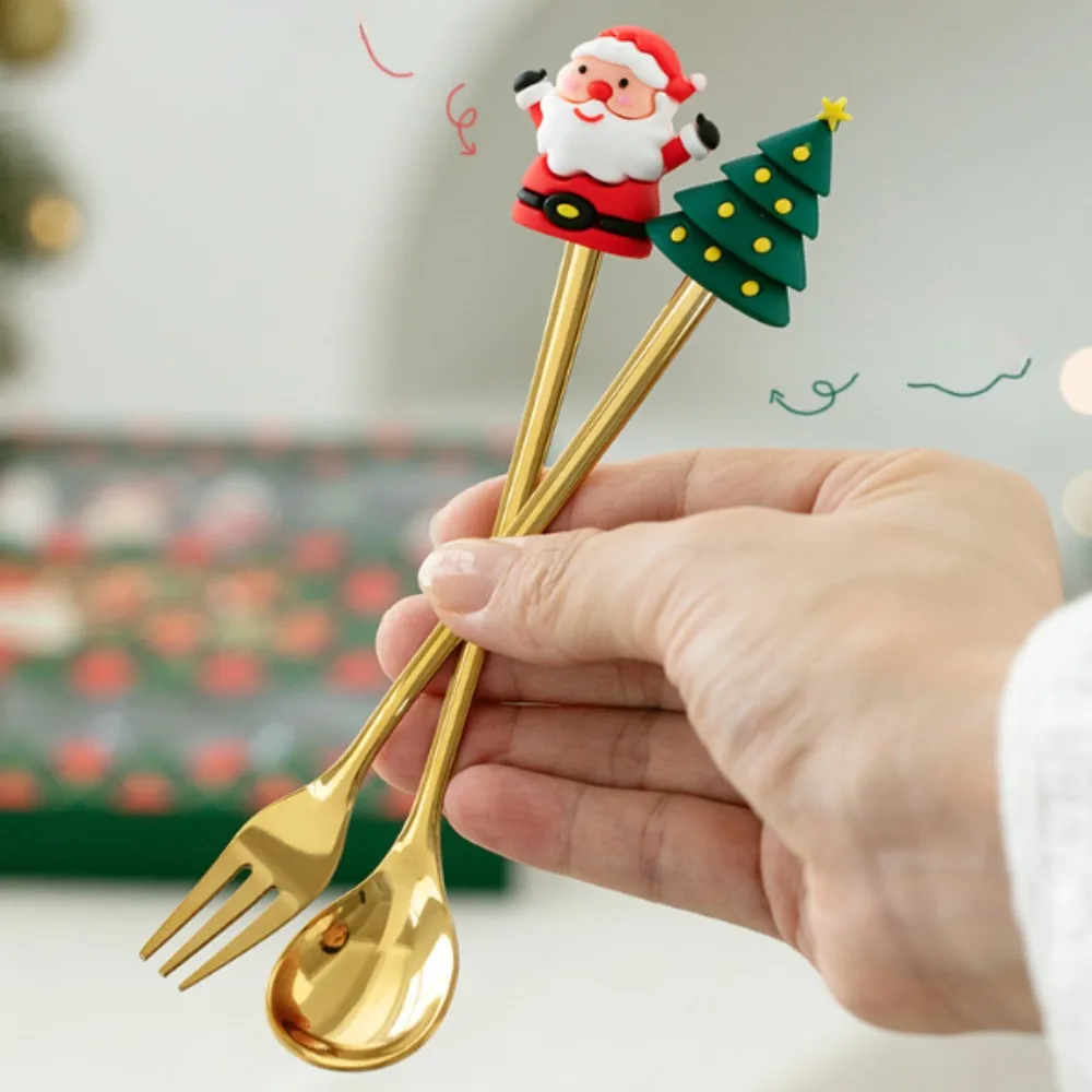 4PCS Santa Claus Spoon Fork Set Creative Christmas Theme Dessert Coffee Fruit Fork Spoons Tableware New Year Party Decor Gifts picnic cutlery set,western style cutlery set,camping cutlery set,stainless steel cutlery set,cutlery set,wooden cutlery set