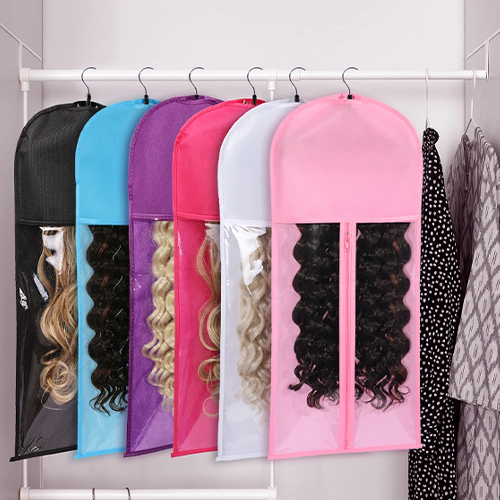 5pcs Wig Storage Bag with Hanger Professional Dust-proof Hair Extensions Bag Waterproof and Portable Wig Tools