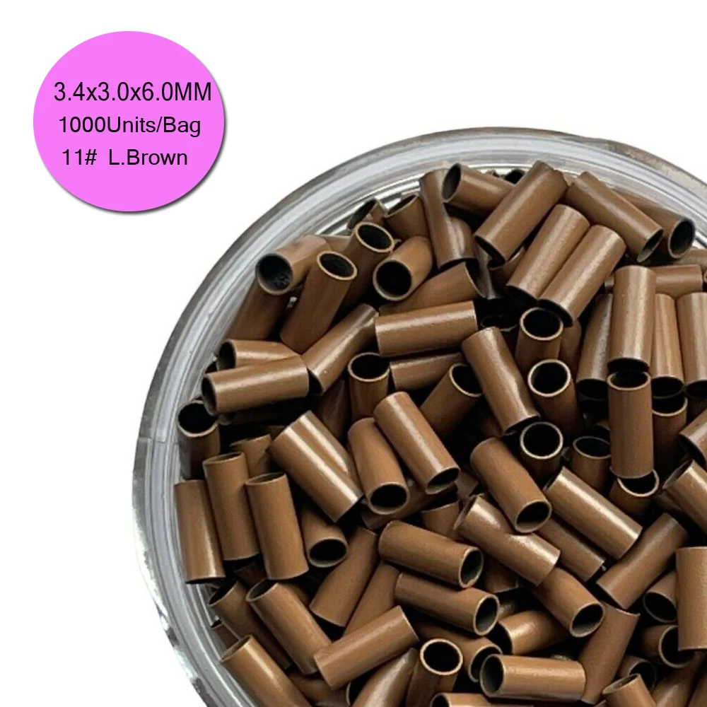 3.4mm 구리 마이크로 비즈 링 1000개 구리 튜브 비즈 마이크로 링크 링 헤어 익스텐션용 구리 마이크로 비즈