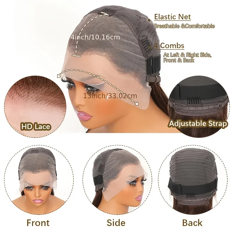 4/27 Colored Body Wave HD Lace Frontal Wigs Human Hair Pre Plucked 250 Density 13X4 Lace Frontal Wig for Women(34 Inch) 5