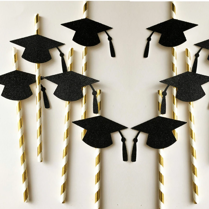 

10pcs/set Graduation Party Paper Straws Felt Hat Congratulation College Grad Party Decoration Supplies Class of 2022