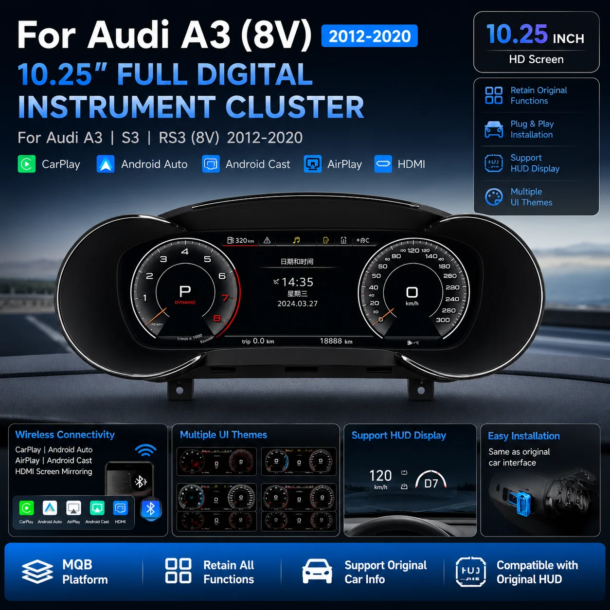 Panel de Instrumentos Digital, Pantalla LCD Inteligente para el Tablero de Mandos, Pantalla LCD para el Grupo de Instrumentos del Automóvil, Actualización del Grupo de Instrumentos para Audi A3 8V 1