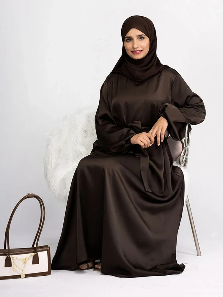 Ramadan Satin Abaya Muslim Dress Turkey Simple Abayas for Women Dubai Luxury African Dresses Islamic Clothing Kaftan Hijab Robe