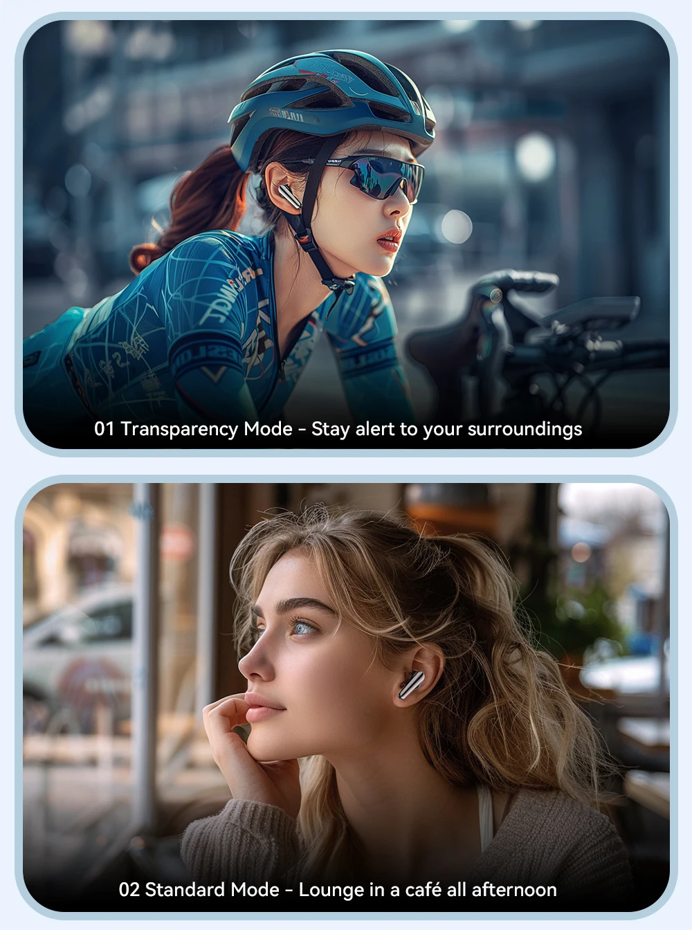 Wireless Bluetooth5.3 Headset Dual Noise Cancellation Touch Control Earbuds With