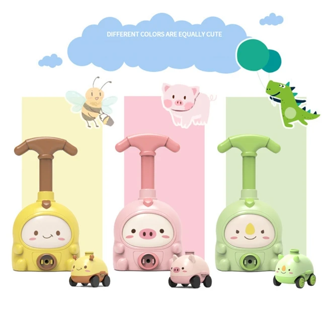 Funny Balloons Powered Car Piggy/Bee/Dinosaur Cartoon Inflator Aerodynamic Vehicle w/ Pump Launch Kids Educational Toy 3