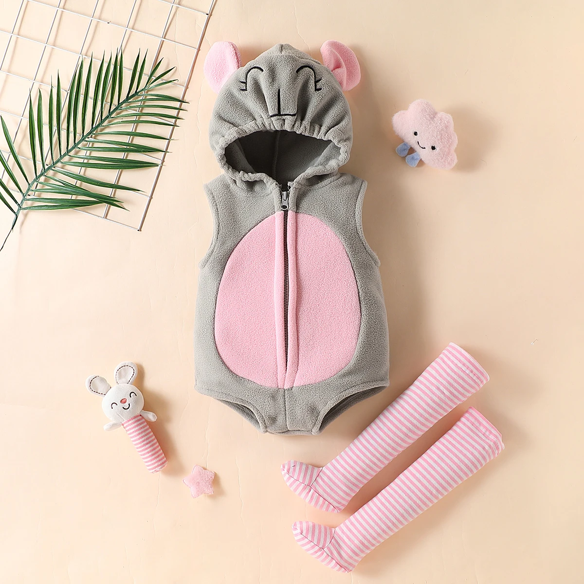 Umorden 2pcs/set Little Mouse Costume for Baby Infant Girls Halloween Costumes Cosplay 0-6M 6-9M 9-12M 12-18M Romper + Stockings cosplay costume halloween dress outfit