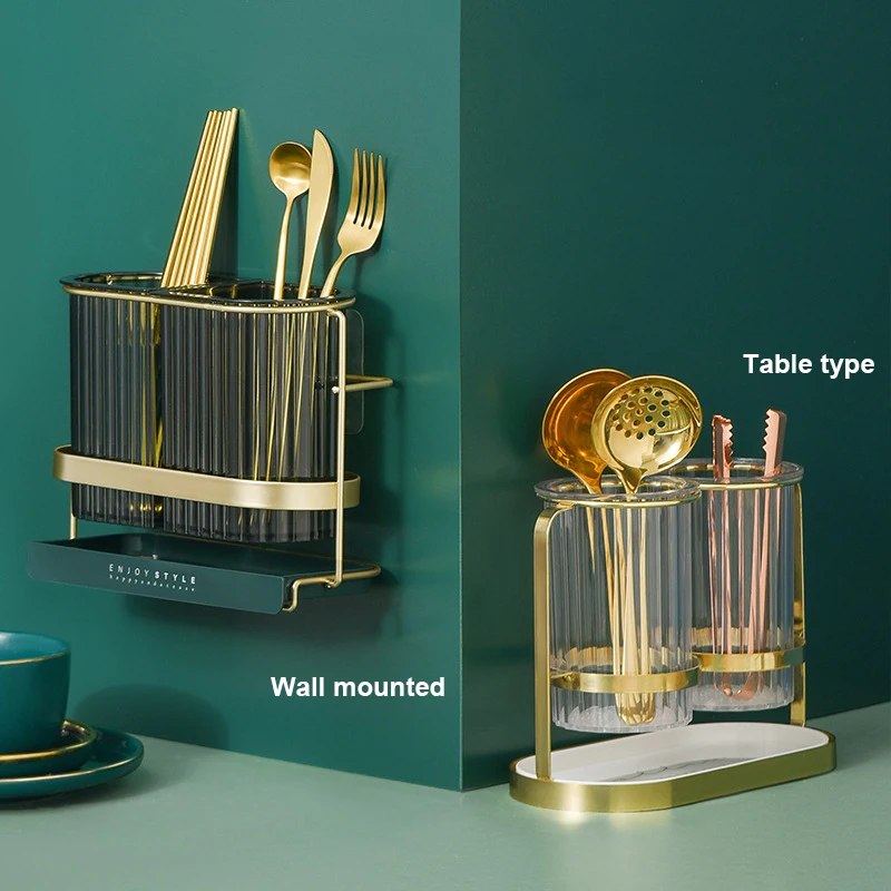 

Kitchen Cutlery Organizer Spoon Fork Cage Storage Drying Rack Easy Holder Drain Countertop Utensils Wall Integrated Box Luxury