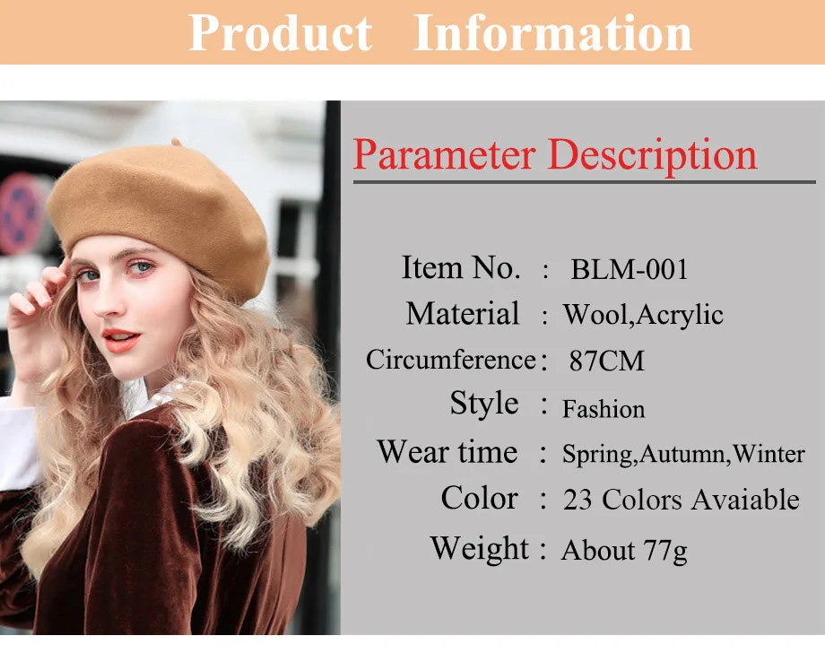 Wolle Baskenmütze Hut Frauen Winter Dicke Französisch Hut Mädchen Einfarbig Herbst Berets Caps Hüte Für Frauen Flache Kappe Hut Filz Berets – Detail 9