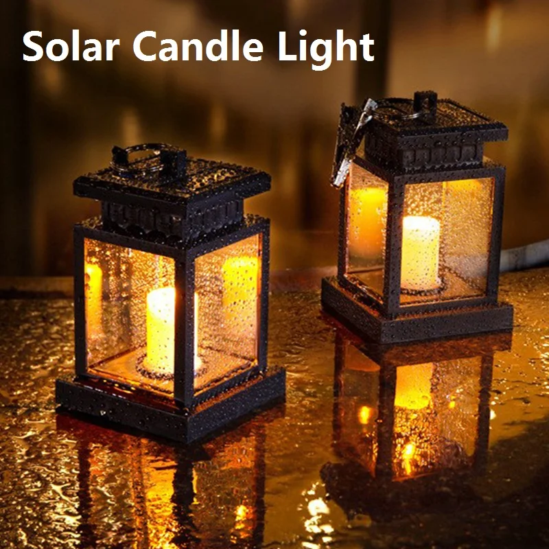 Solar Outdoor Garden Lights LED Retro Candle Atmosphere Table Lamp Waterproof Landscape Decorative Courtyard Hanging Lantern