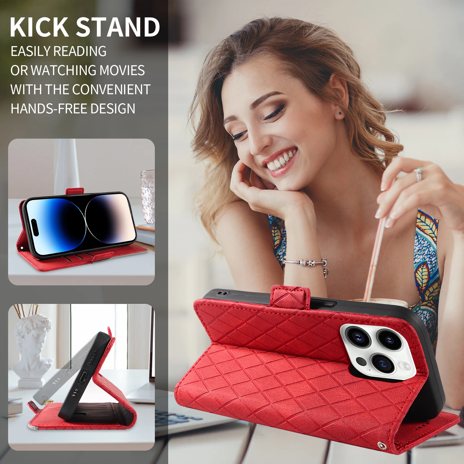 Leather Wallet Phone Case with Card Slots and Stand Feature