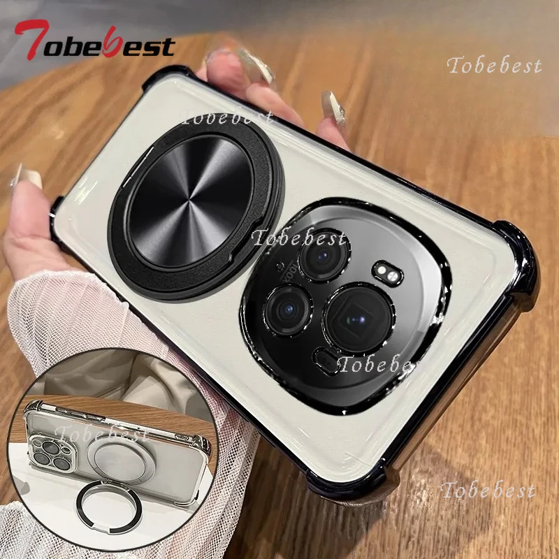 360 Degree Rotating Magnetic Shockproof Plating Case with Transparent Back Cover