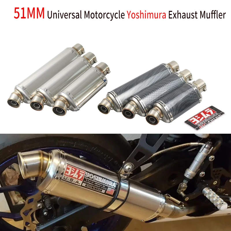 

51MM Universal Motorcycle Yoshimura Exhaust Muffler DB Killer 310 370 440 mm Pipe 100cc-1000cc ATV GP Scooter For fz6 pcx125