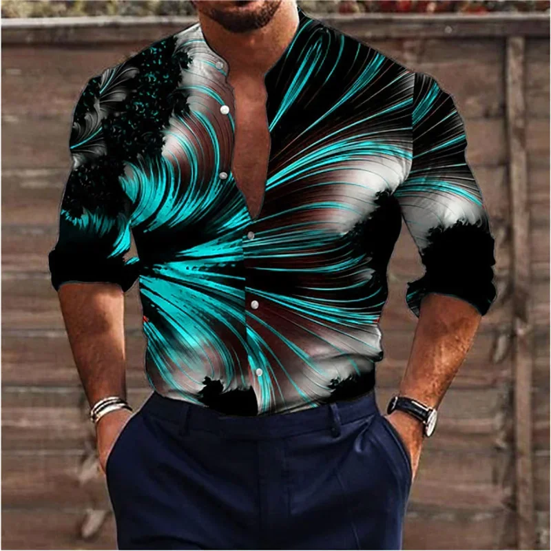 

Hawaiian men's long sleeved shirt, street clothing, buttons, 3D coconut tree luminous print, spring and autumn fashion, new 2024