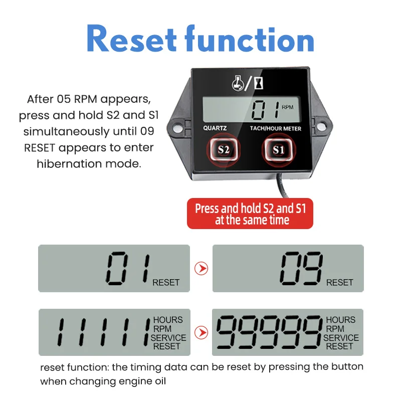 Engine Tachometer Tachometer Gauge Tachometer Meter Engine Hour Meter ZSB-01Motor Speedmeter Engine Hour Meter Tachometer Gauge RPM LCD Display For Gasoline 2/4 Stroke Boat Motorcycles Chainsaw