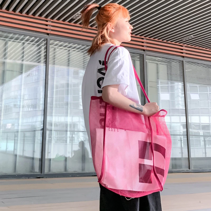 패션 메쉬 숄더 가방 쇼핑 투명 패션 메쉬 가방 대용량 핸드백 쇼핑 가방 2022