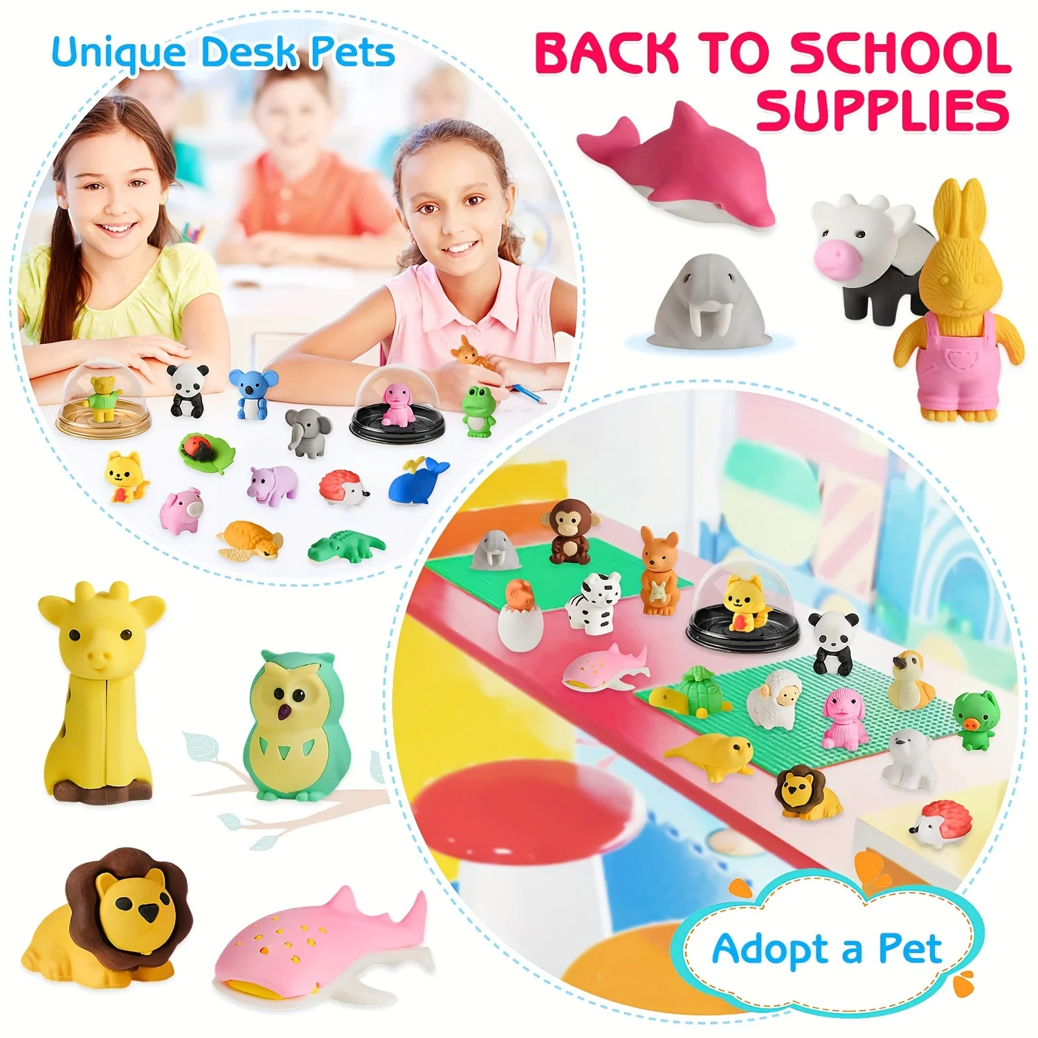 30 Random Cute Animal Erasers, Colorful Mini Erasers, Student Desktop Stationery Supplies, Party Gifts, School Gift Supplies - 5