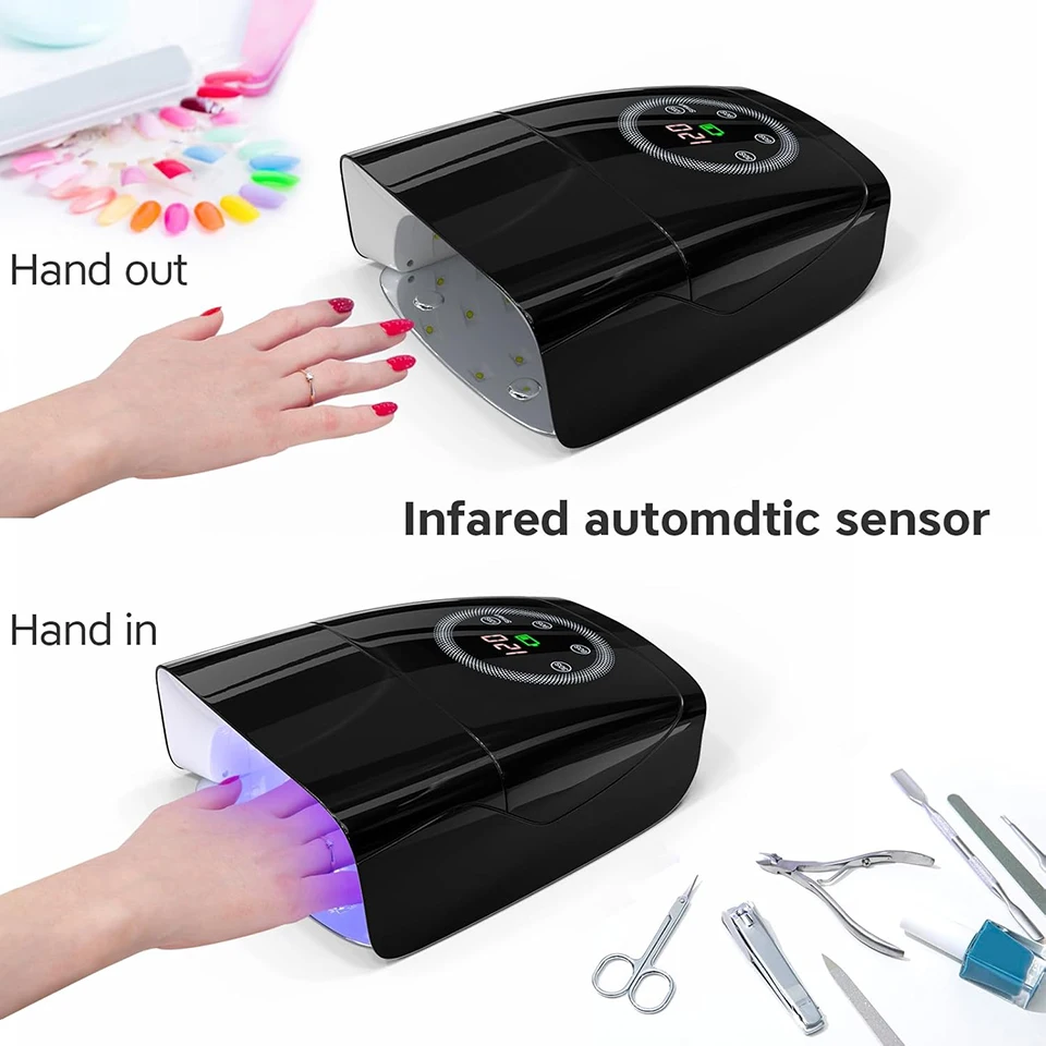 132W 네일 램프 무선 네일 램프 15600mAh 젤 네일 램프 대형 터치 스크린 4 타이머 & 자동 센서 블랙