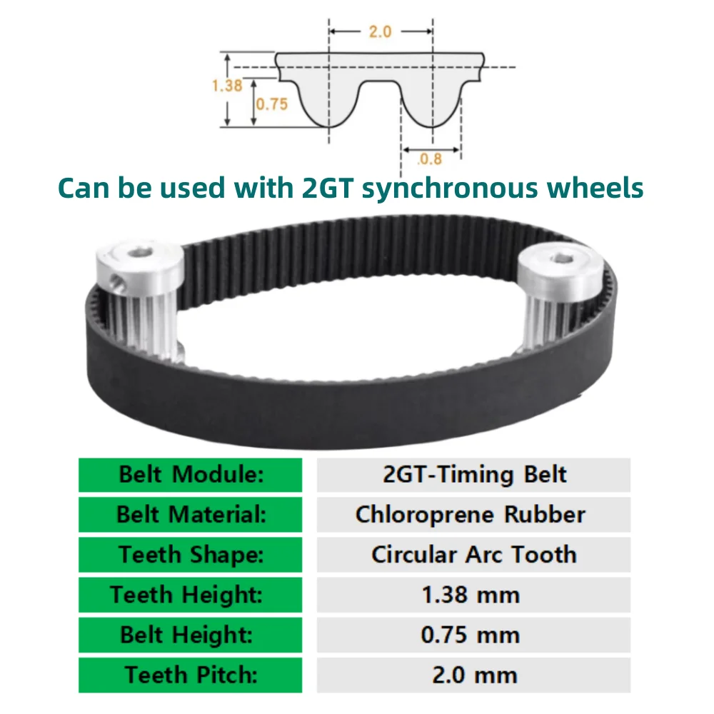 GT2 Rubber Timing Belt Perimeter 192-238mm Width 6mm 10mm 15mm Tooth Pitch 2mm 2GT Synchronization is Applicable to 3D Printer