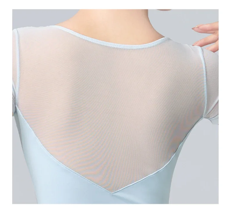 Frauen Ballett Trikots Plissee V-ausschnitt Gymnastik Mesh Splice Ballerina Tanz Yoga Pilates Tanzen Bodys Bademode Trikots – Detail 15