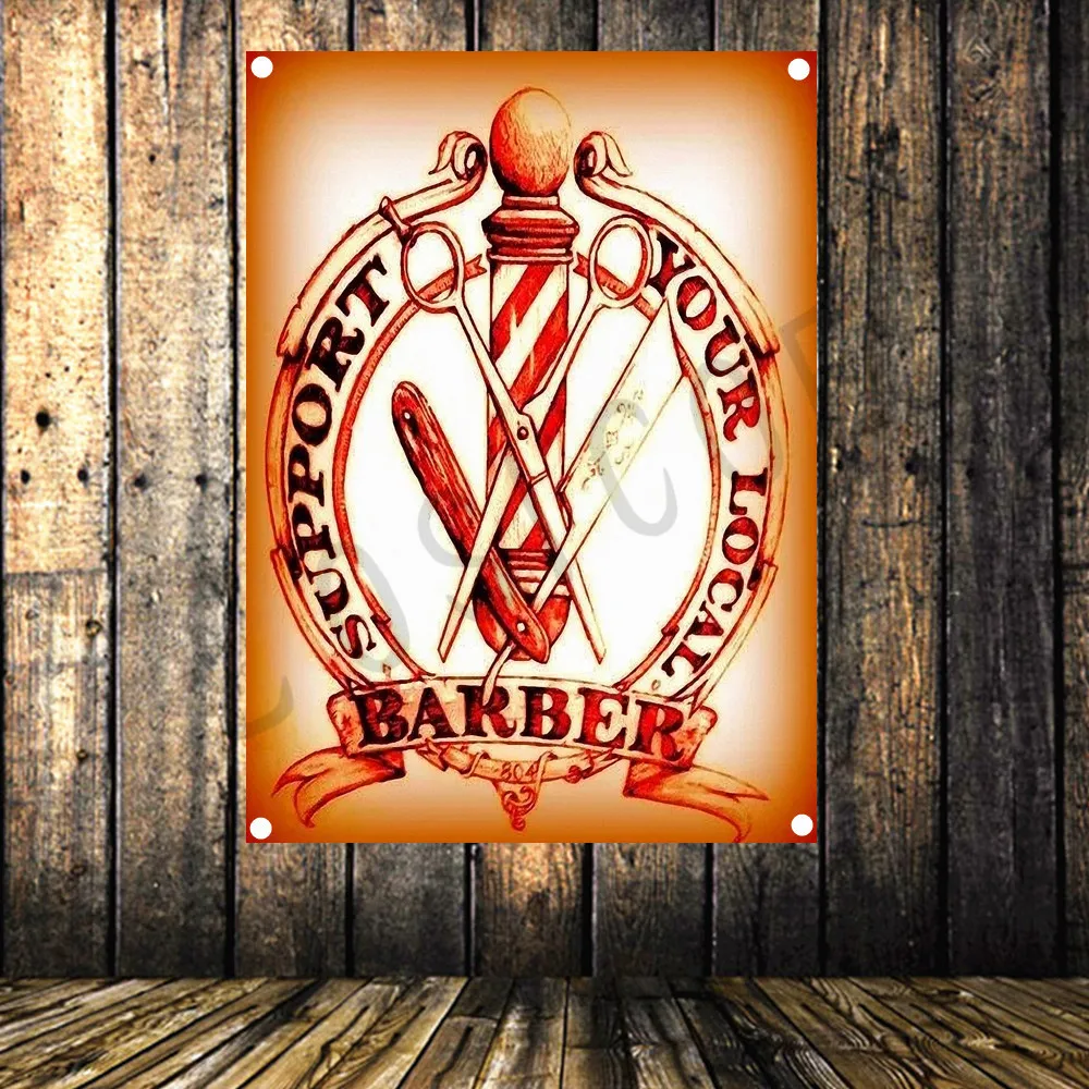 

Vintage Canvas Art Barber Shop Decoration air Salon Tattoo Banner Flag Tapestry Wall Stickers Wall Hanging Poster Wall Sticker