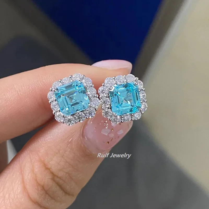 

Ruif Custom-make 14k Gold 7mm Lab Grwon Paraiba with Moissanite Earrings for Women Daily Wear Fine Jewelry