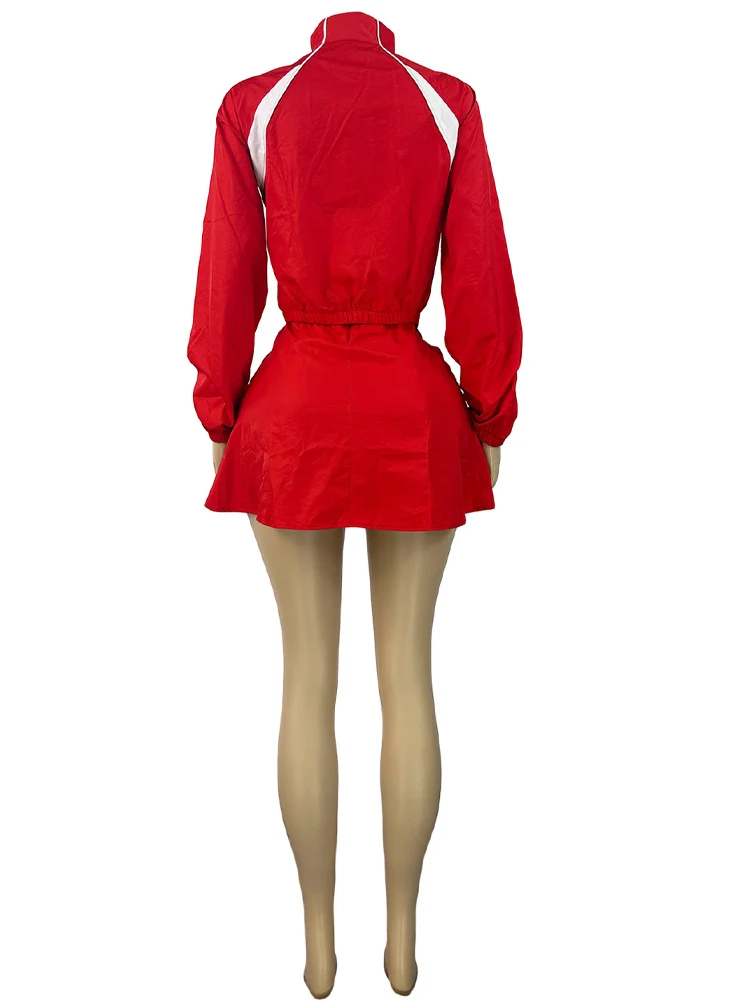 Beyprern Red Sporty 2 Piece Set Women 2026 New Casual Zip Up Jacket and Mini Skirt Matching Set Streetwear Athleisure Outfits 5
