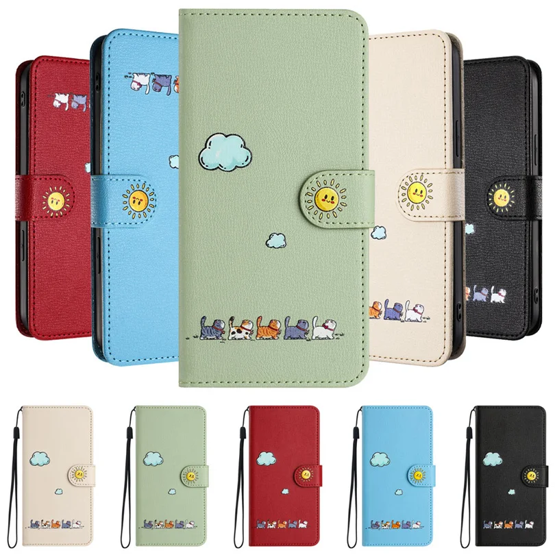 Fashion Cat Cute Animal Phone Case Per Samsung Galaxy S20 S21 S22 S23 S24 Ultra Plus Fe 5G Flip Leather Card Wallet Holder Cover