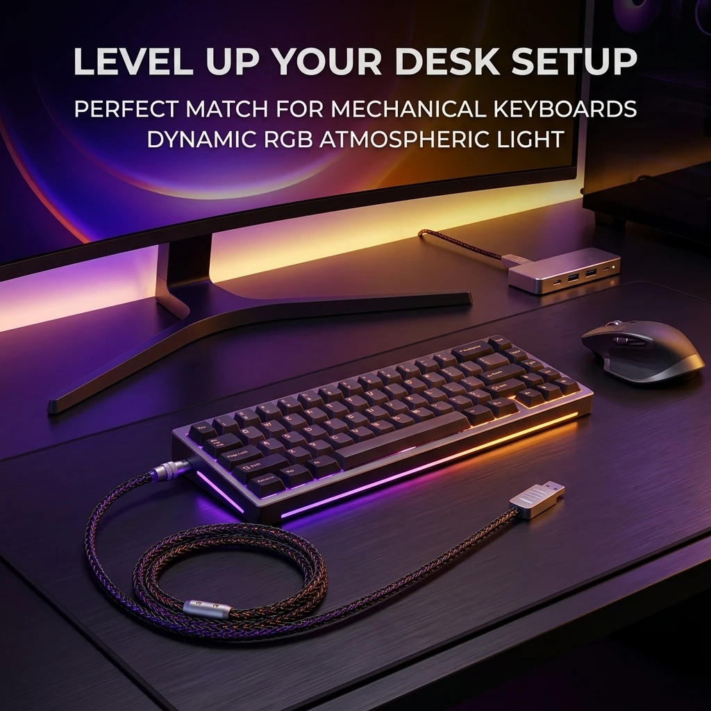 8K 폴링 레이트 기계식 키보드 USB C 케이블 RGB 발광 브레이디드 타입-C 충전 케이블 (아이폰 15, 16, 17, 카플레이용)