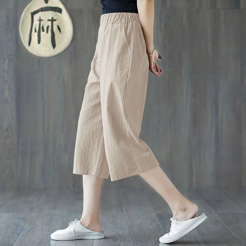 Cropped Pants for Women  Summer Thin Casual Pants  Loose Slimming Wide-leg   High-waisted Casual Cool Pants for Women