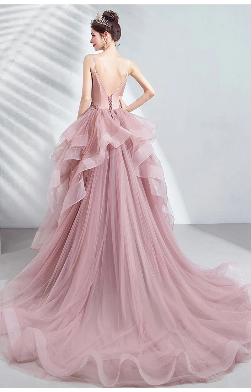 plus size prom dresses Pink Prom Dresses Luxury Ball Gown Tulle Puffy Layered Ruffles Prom Gowns Spaghetti Strap Beads Evening Party Graduation Gowns beautiful prom dresses