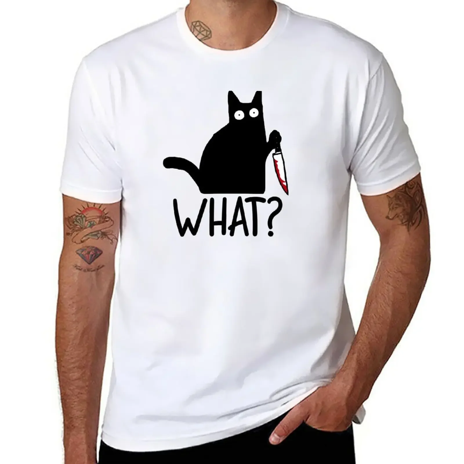 

Black Cat Holding Knife T-Shirt plain sublime oversized heavy weight t shirts for men