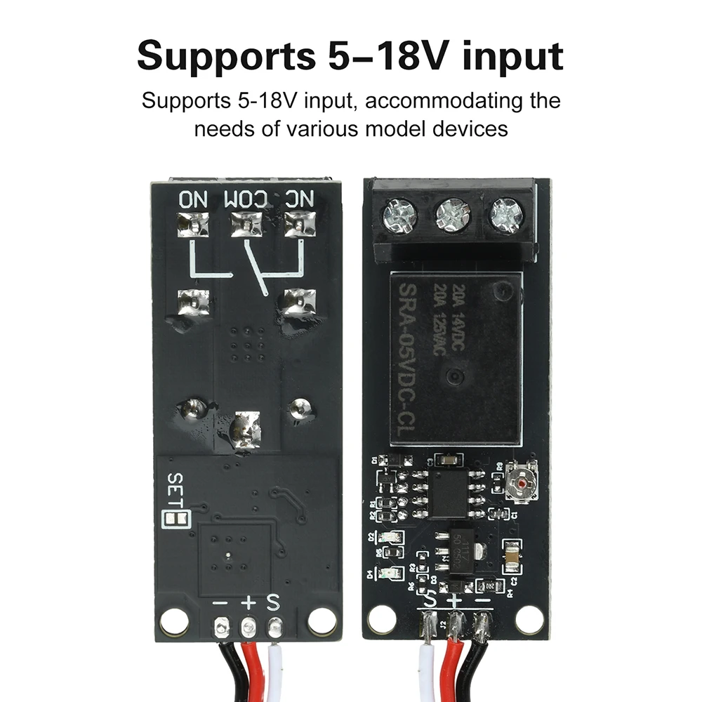 Module relais interrupteur PWM 5-18V 20A pour modèle RC, installé sur un drone avec câblage de navigation.