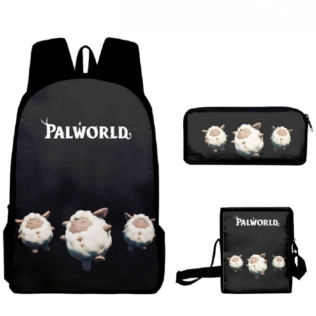3pcs Game Palworld Student Double Layer Large Capacity Stationery Backpack Shoulder Bag Pencil Case Set Cartoon
