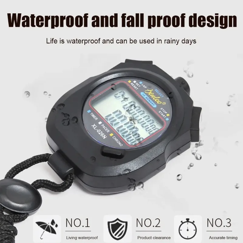 Multi-Function Digital Stopwatch Waterproof Countdown Timer Handheld Chronograph for Coaches Swimming Running Sports Training