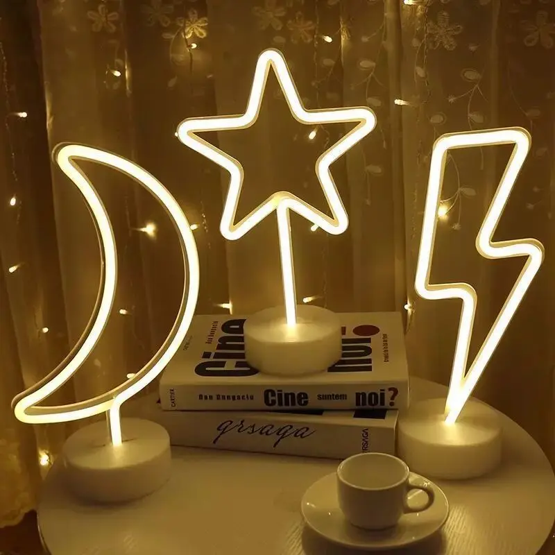Neon Sign LED Moon shaped Neon Light Battery/USB Powered Warm White ...