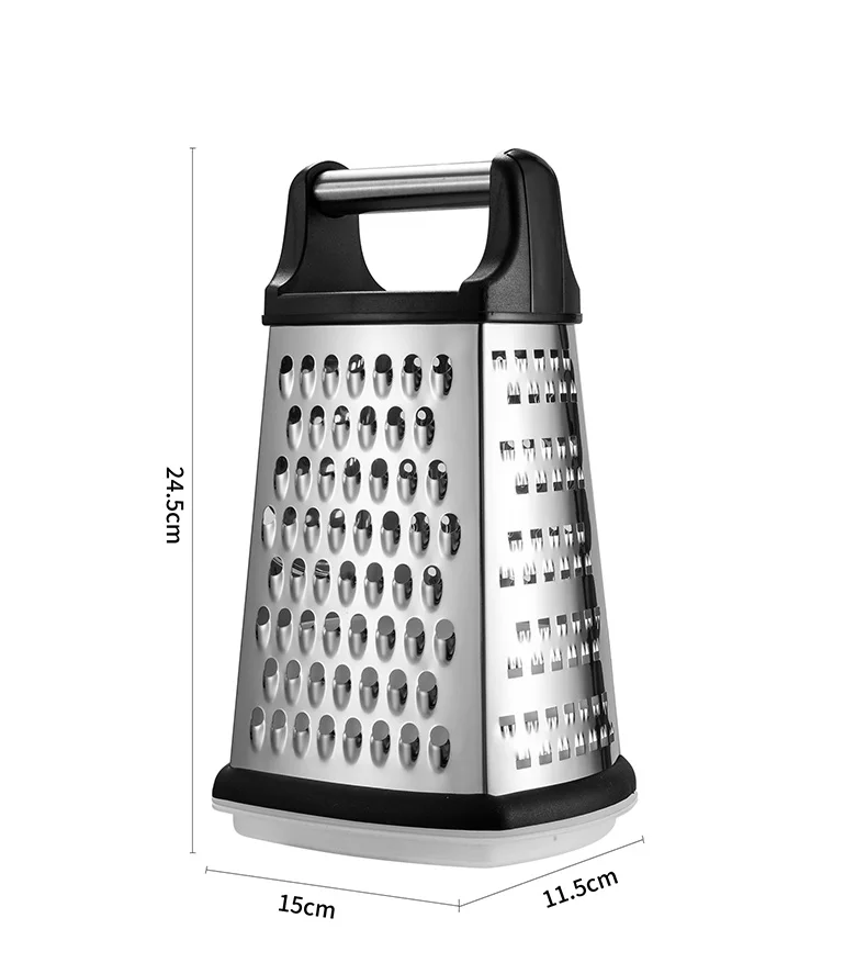Râpe 4 En 1 Inox YC Kitchen - 4 Faces Différentes, Poignée Et Base Antidérapante, Acier Inoxydable 430, Lavable Au Lave-vaisselle - 5