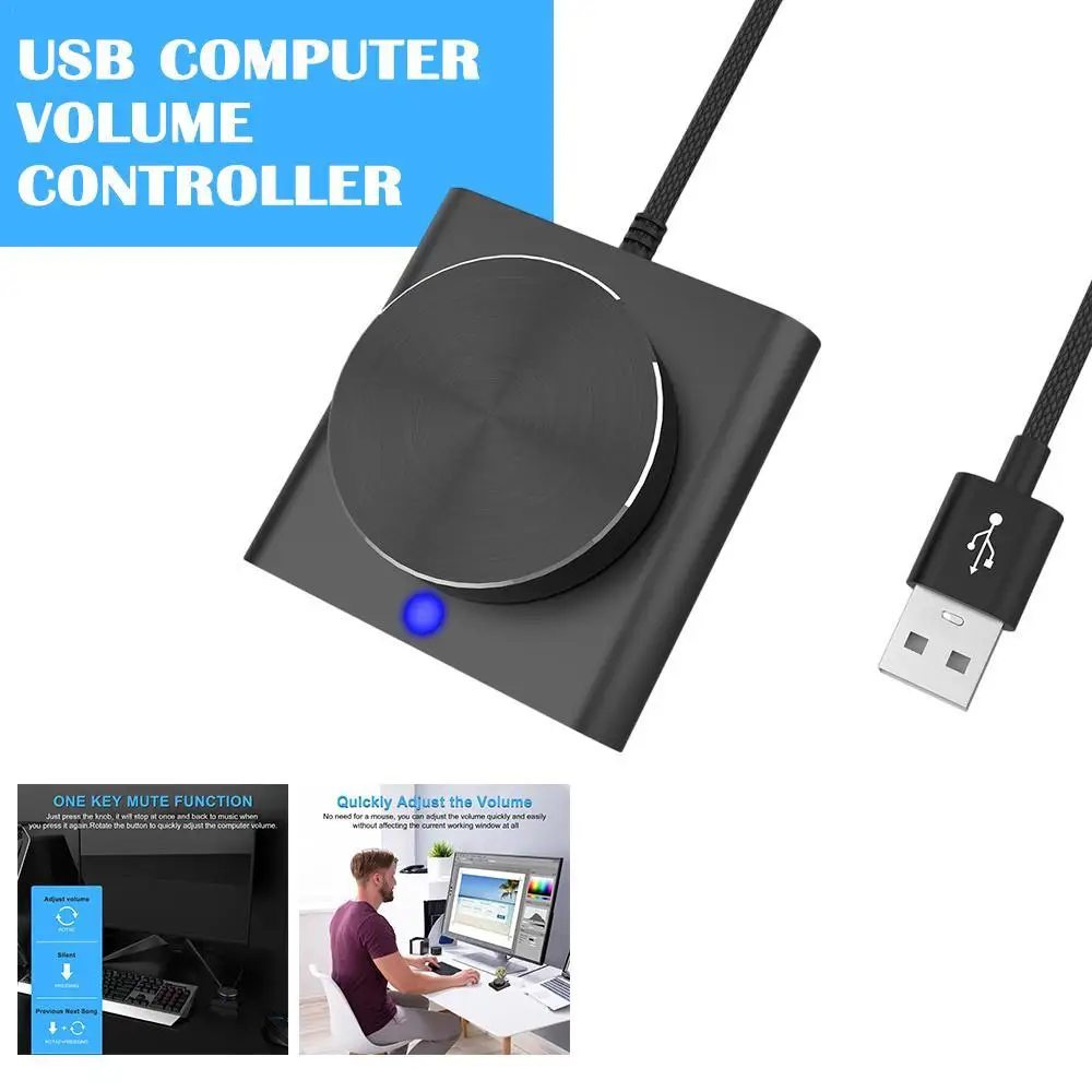 

USB-контроллер громкости компьютера, мультимедийный ПК-динамик, внешний аудио регулятор громкости, регулируемая ручка, черный для Iphone