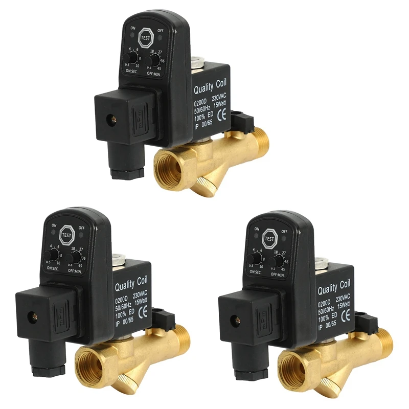 

3X AC 220V 1/2Inch Electronic Timed 2Way Air Compressor Gas Tank Automatic Drain Valve